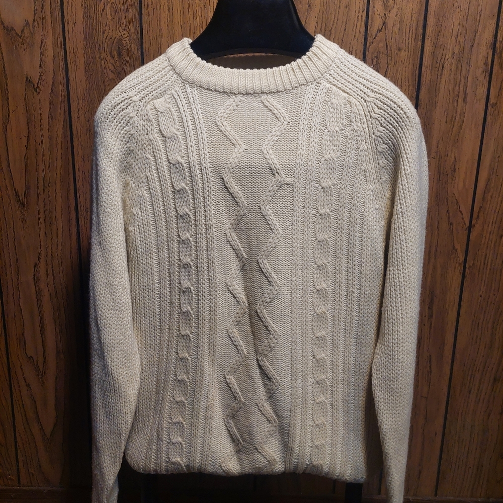 Classic Cream Cable Knit Sweater Indian Brand Sportwear Large Vintage 70s 80s